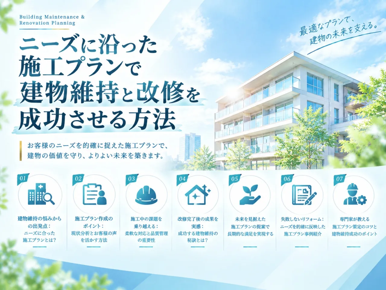 ニーズに沿った施工プランで建物維持と改修を成功させる方法